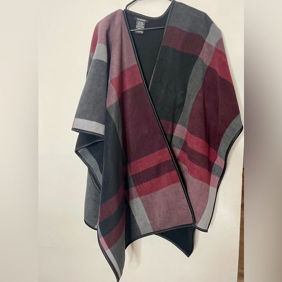 IKE BEHAR Ladies REVERSIBLE Fashion WRAP Gray Plaid Reverse to Black - Picture 4 of 6